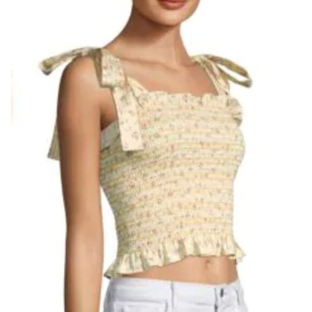 PETERSYN Diedra Romantic Floral‎ Tie-shoulder Top In Buttermilk